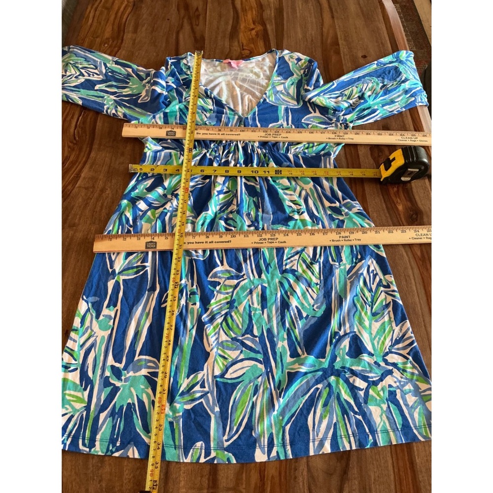 Lilly Pulitzer Renata Tunic Dress L Blue Tropical Palm Print Long Sleeve V Neck - Picture 5 of 9